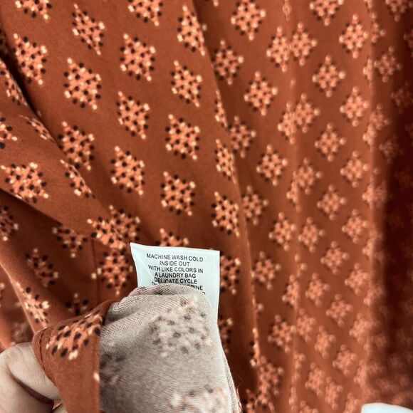 Democracy Top Size 2X Womens Red Floral Print Bohemian Ruffle Long Sleeve Shirt - Picture 7 of 7